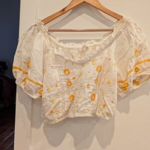 LoveShackFancy White and Orange Floral Crop Top
